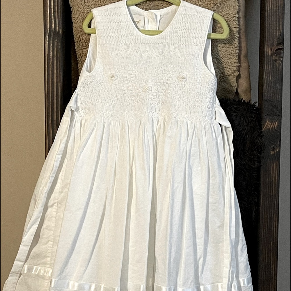 2 Strasberg lace girl smocked white dresses. 4&7